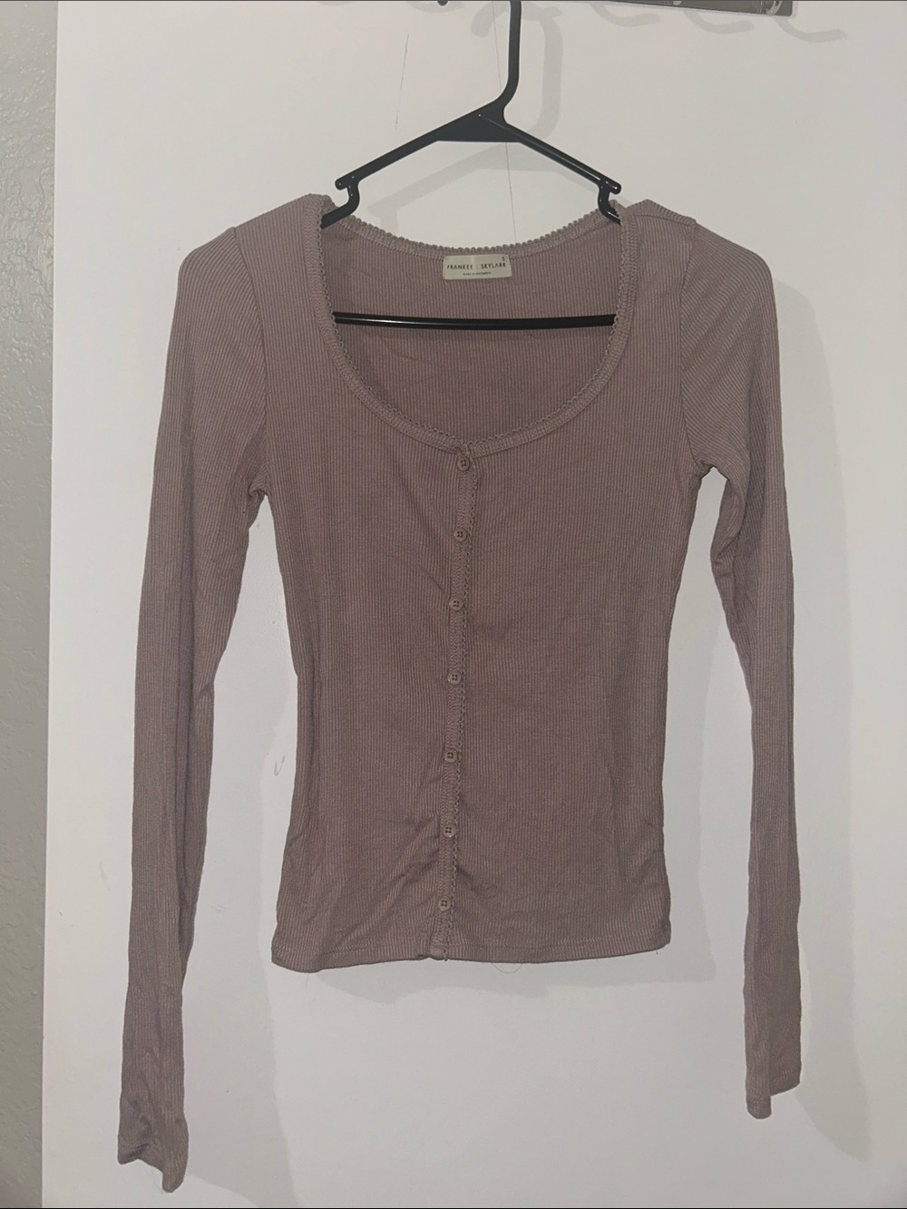 Scoop Neck Ribbed Long Sleeve Top - Mauve